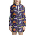 Cute Dino Halloween Pattern Print Pullover Hoodie Dress