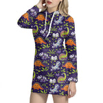 Cute Dino Halloween Pattern Print Hoodie Dress