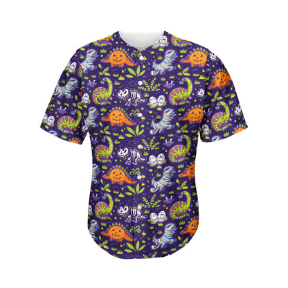 Cute Dino Halloween Pattern Print Men's Baseball Jersey