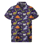 Cute Dino Halloween Pattern Print Men's Short Sleeve Shirt