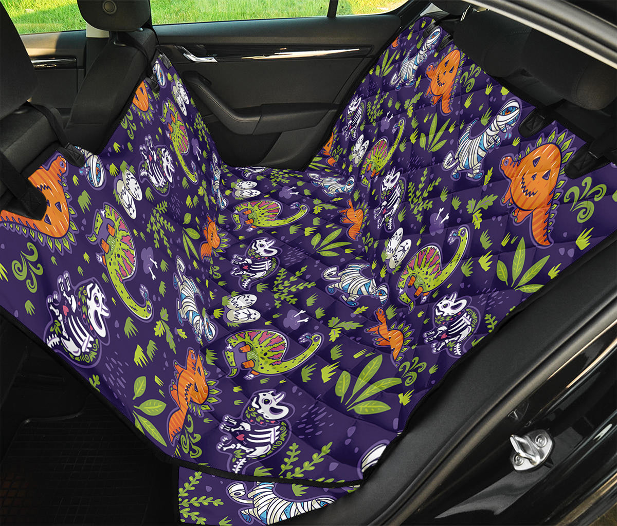 Cute Dino Halloween Pattern Print Pet Car Back Seat Cover