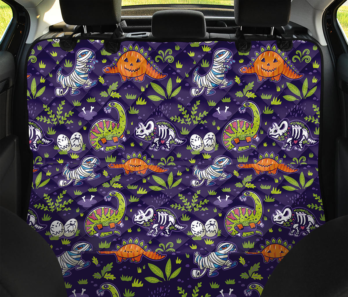 Cute Dino Halloween Pattern Print Pet Car Back Seat Cover