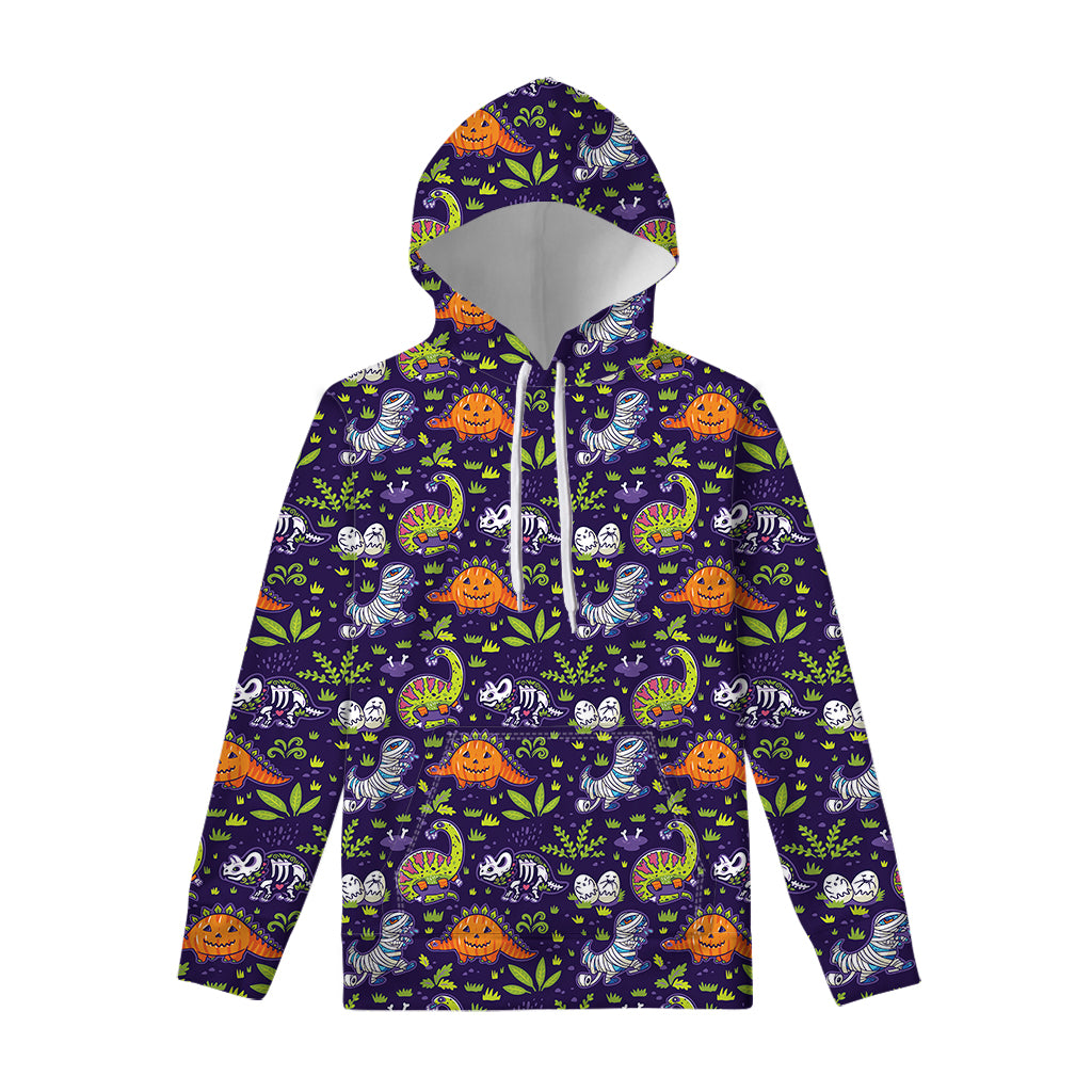 Cute Dino Halloween Pattern Print Pullover Hoodie