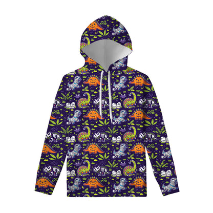 Cute Dino Halloween Pattern Print Pullover Hoodie