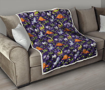 Cute Dino Halloween Pattern Print Quilt