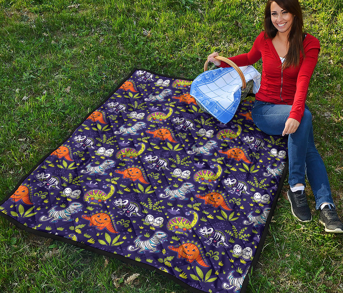 Cute Dino Halloween Pattern Print Quilt