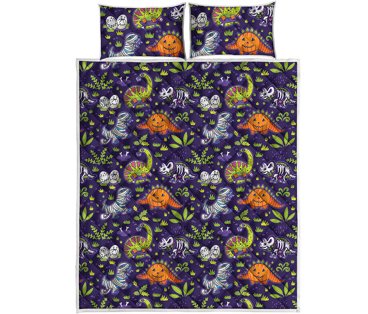 Cute Dino Halloween Pattern Print Quilt Bed Set