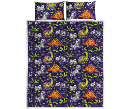 Cute Dino Halloween Pattern Print Quilt Bed Set