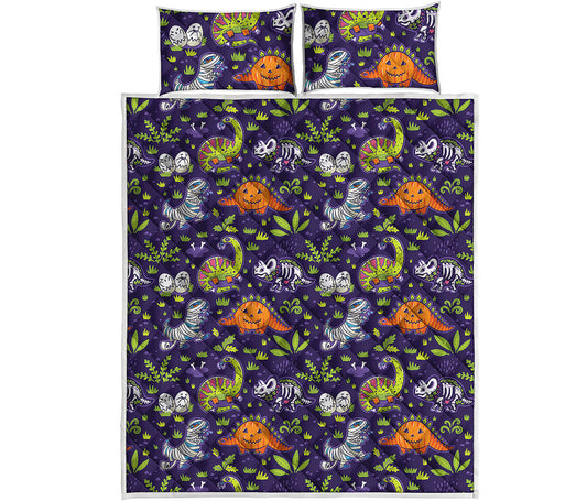 Cute Dino Halloween Pattern Print Quilt Bed Set