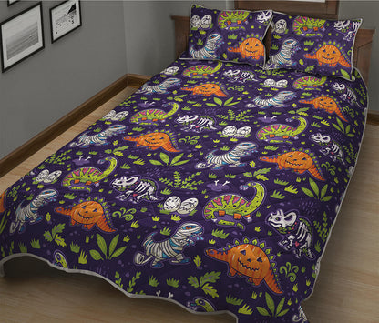 Cute Dino Halloween Pattern Print Quilt Bed Set