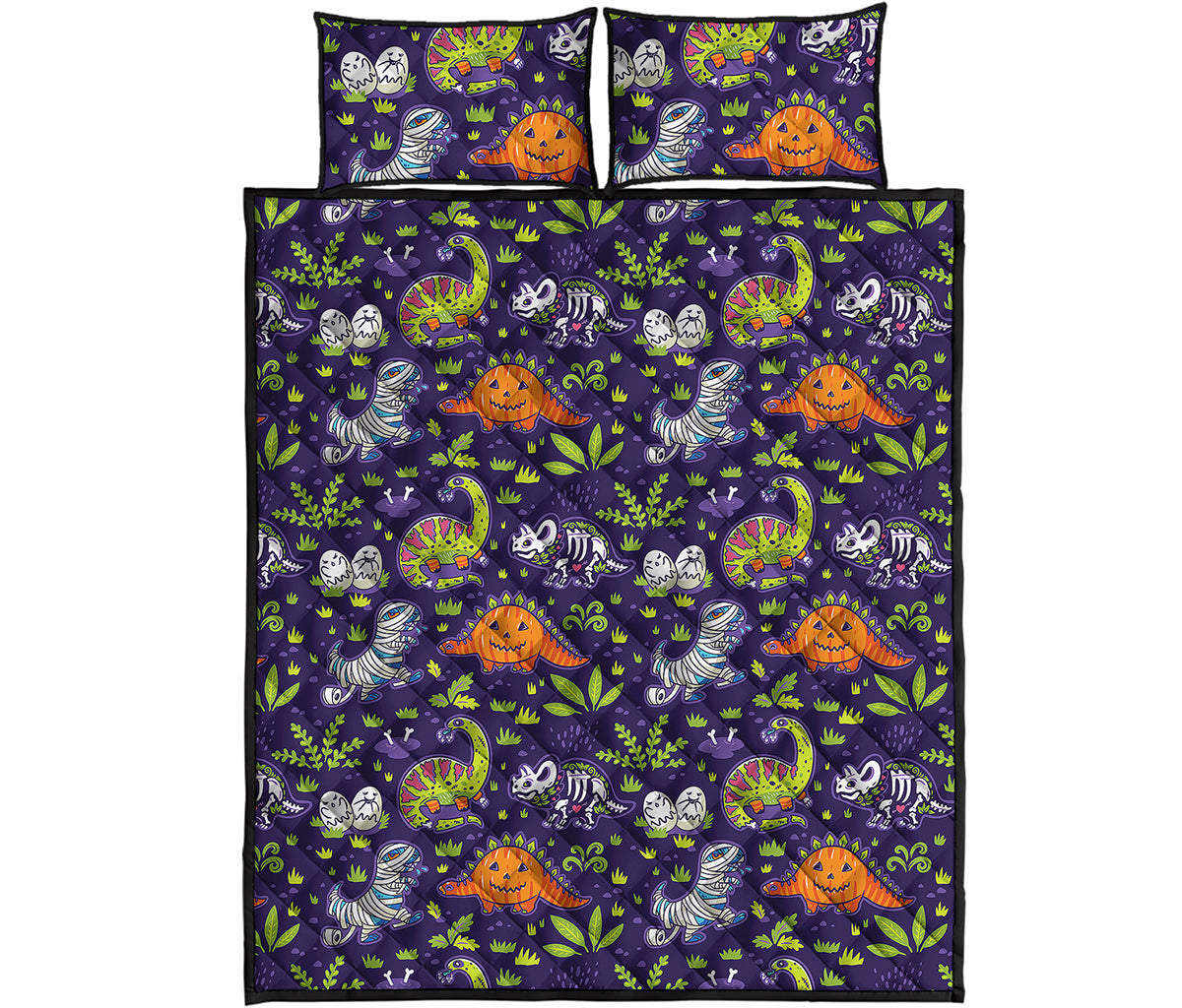 Cute Dino Halloween Pattern Print Quilt Bed Set