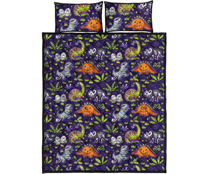 Cute Dino Halloween Pattern Print Quilt Bed Set