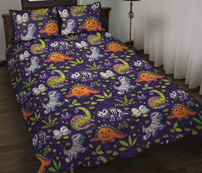 Cute Dino Halloween Pattern Print Quilt Bed Set
