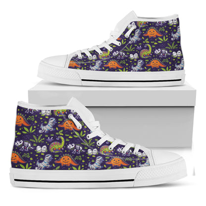 Cute Dino Halloween Pattern Print White High Top Shoes