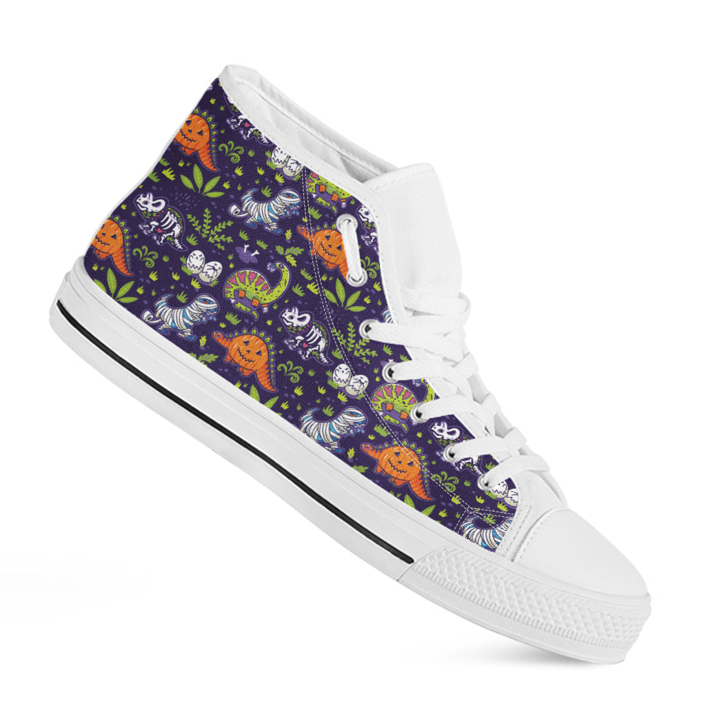 Cute Dino Halloween Pattern Print White High Top Shoes