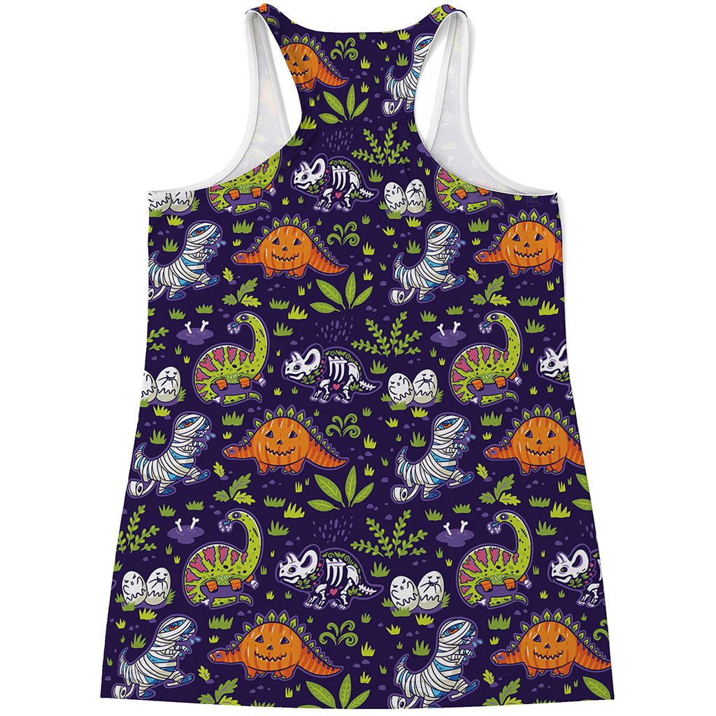 Cute Dino Halloween Pattern Print Women's Racerback Tank Top