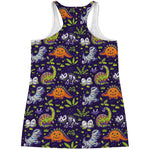Cute Dino Halloween Pattern Print Women's Racerback Tank Top