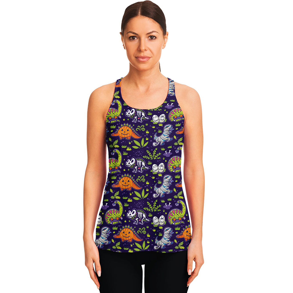 Cute Dino Halloween Pattern Print Women's Racerback Tank Top
