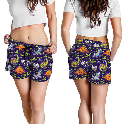 Cute Dino Halloween Pattern Print Women's Shorts