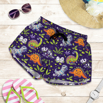Cute Dino Halloween Pattern Print Women's Shorts