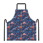 Cute Dino Leaves And Flowers Print Apron