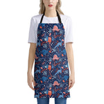 Cute Dino Leaves And Flowers Print Apron