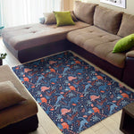 Cute Dino Leaves And Flowers Print Area Rug