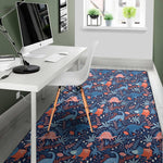 Cute Dino Leaves And Flowers Print Area Rug