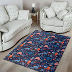 Cute Dino Leaves And Flowers Print Area Rug