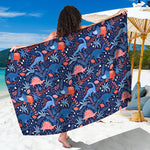 Cute Dino Leaves And Flowers Print Beach Sarong Wrap