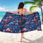 Cute Dino Leaves And Flowers Print Beach Sarong Wrap