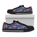 Cute Dino Leaves And Flowers Print Black Low Top Sneakers