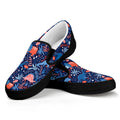Cute Dino Leaves And Flowers Print Black Slip On Sneakers