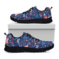 Cute Dino Leaves And Flowers Print Black Running Shoes
