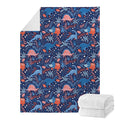 Cute Dino Leaves And Flowers Print Blanket