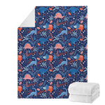 Cute Dino Leaves And Flowers Print Blanket