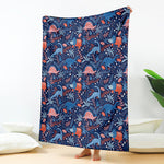 Cute Dino Leaves And Flowers Print Blanket