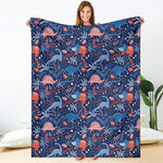 Cute Dino Leaves And Flowers Print Blanket