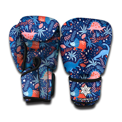 Cute Dino Leaves And Flowers Print Boxing Gloves