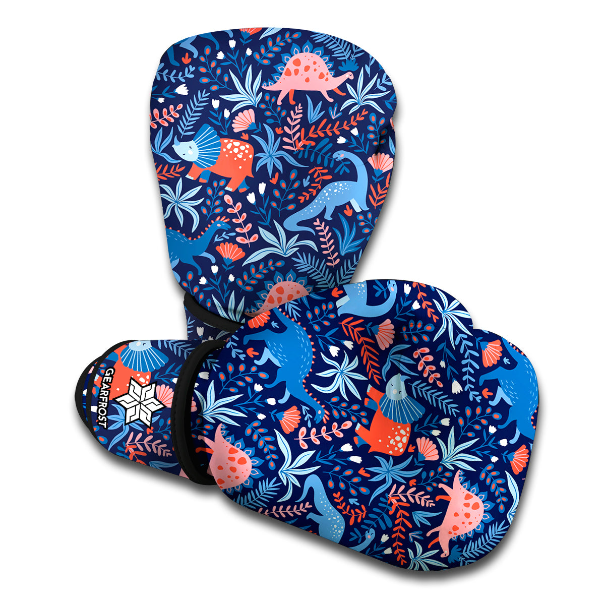 Cute Dino Leaves And Flowers Print Boxing Gloves
