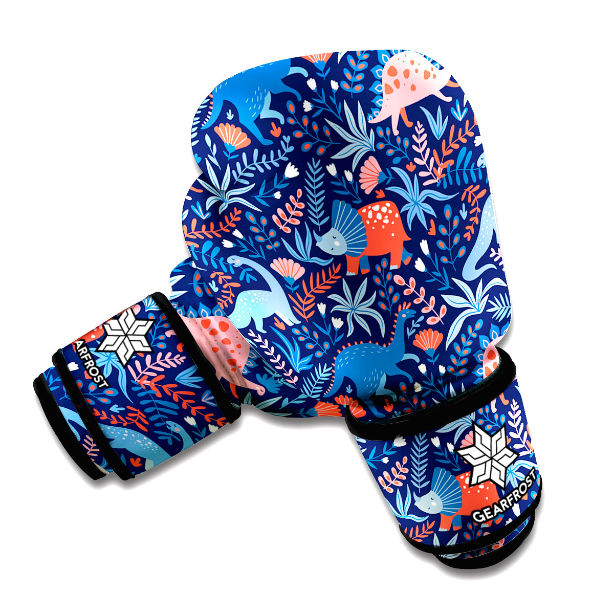 Cute Dino Leaves And Flowers Print Boxing Gloves