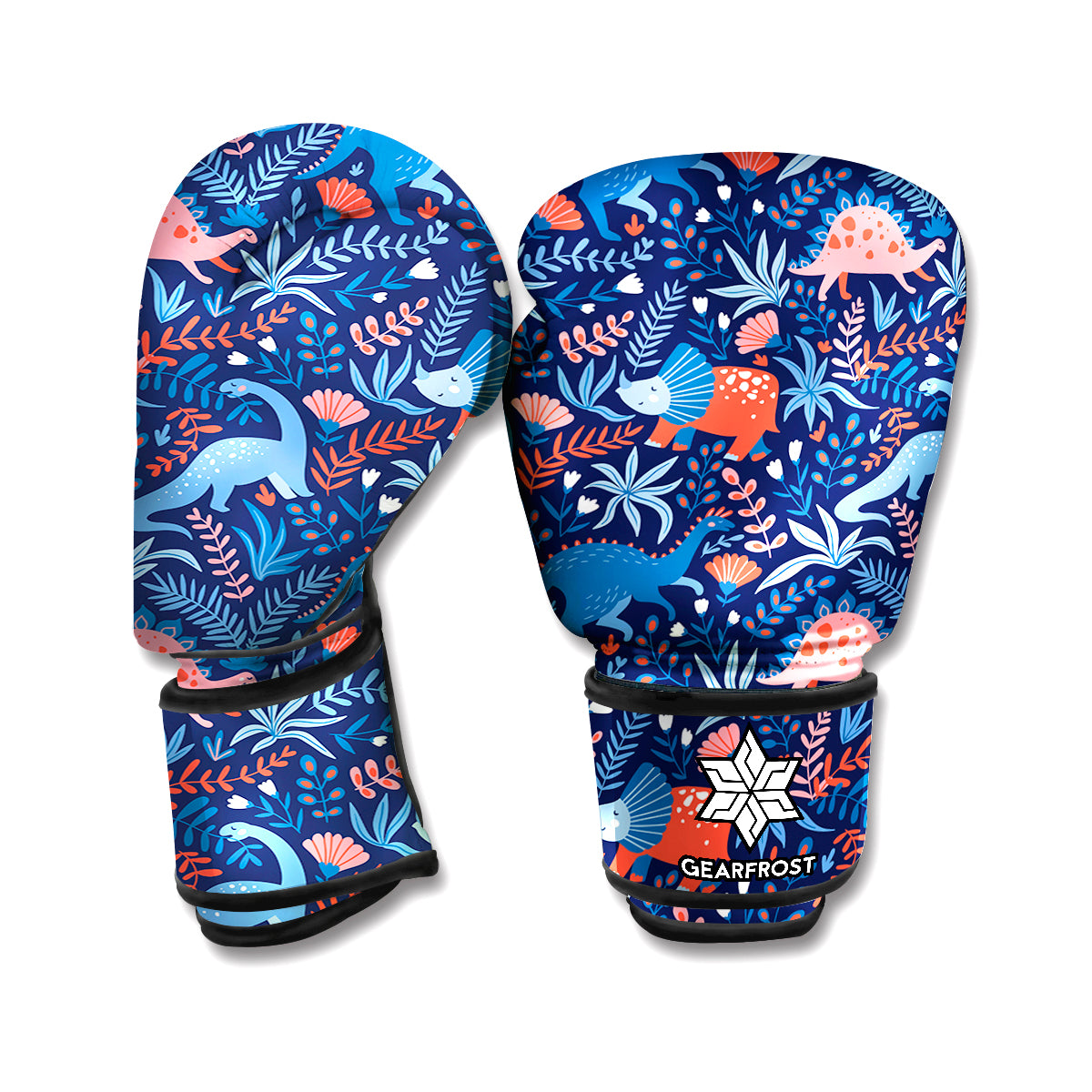 Cute Dino Leaves And Flowers Print Boxing Gloves
