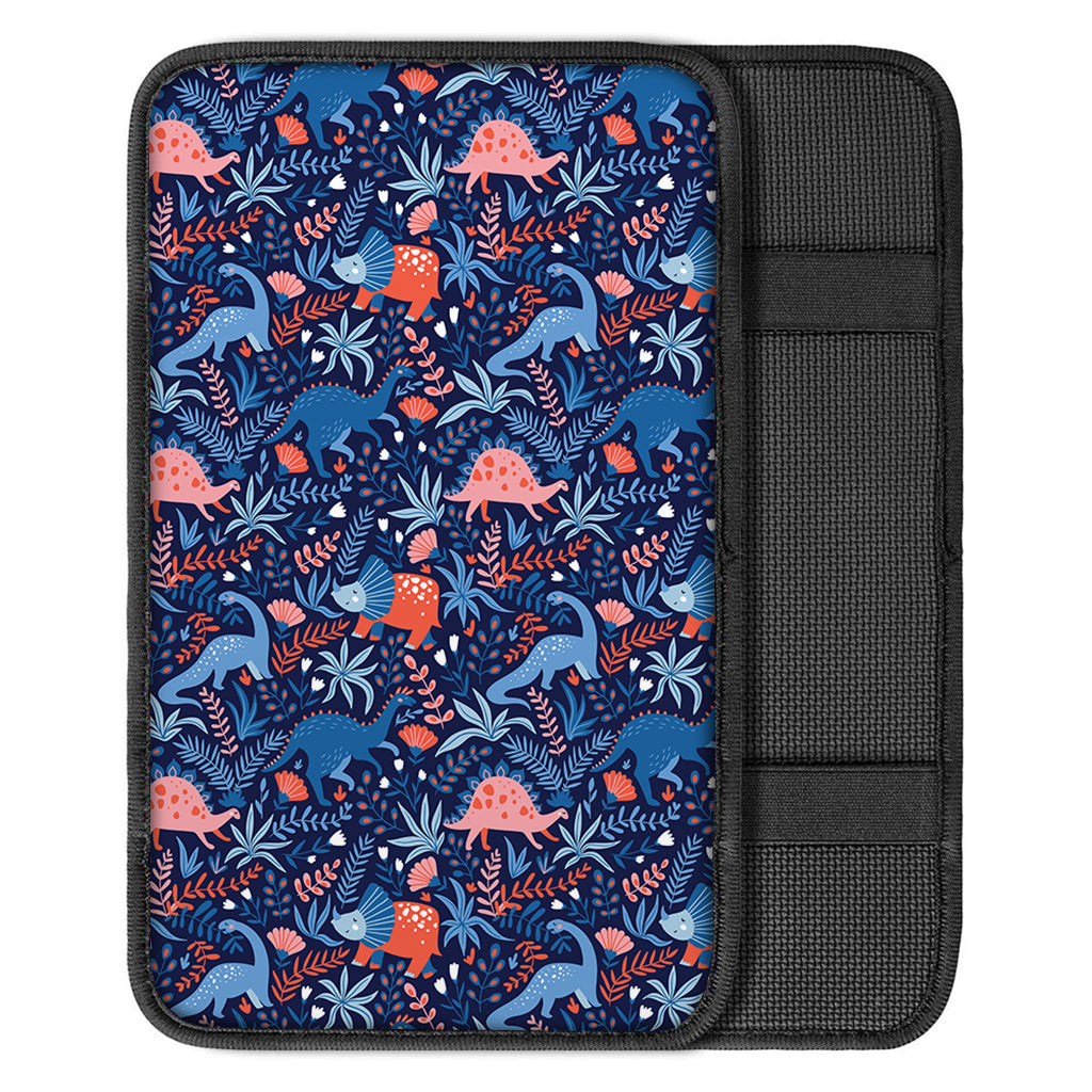 Cute Dino Leaves And Flowers Print Car Center Console Cover