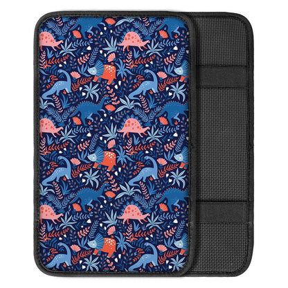 Cute Dino Leaves And Flowers Print Car Center Console Cover