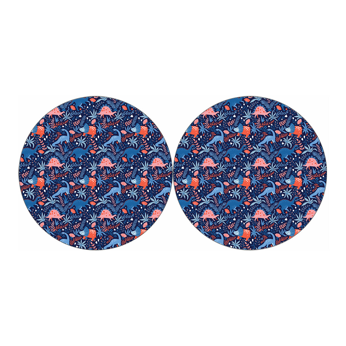 Cute Dino Leaves And Flowers Print Car Coasters