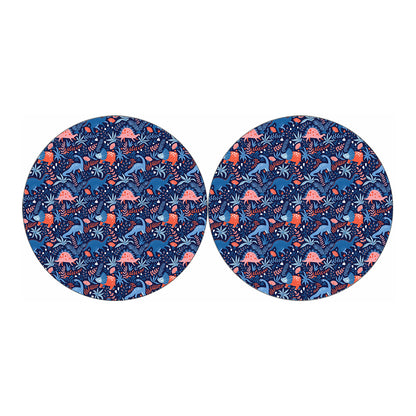 Cute Dino Leaves And Flowers Print Car Coasters