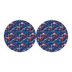 Cute Dino Leaves And Flowers Print Car Coasters