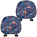 Cute Dino Leaves And Flowers Print Car Headrest Covers