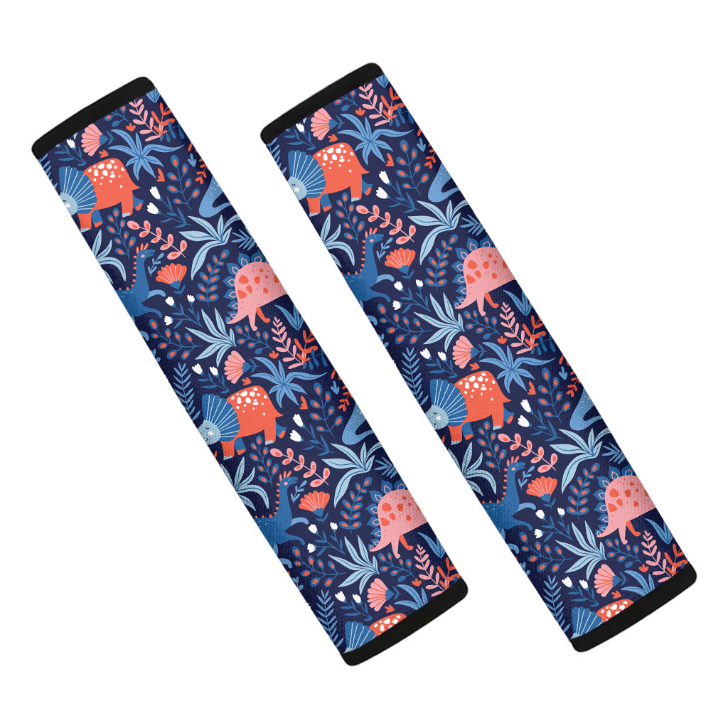 Cute Dino Leaves And Flowers Print Car Seat Belt Covers