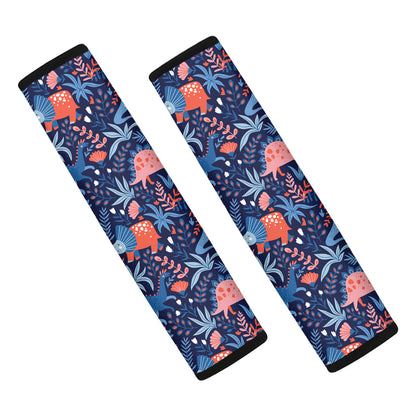 Cute Dino Leaves And Flowers Print Car Seat Belt Covers